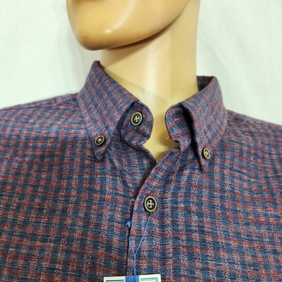 ROWM Mens Long Sleeve Button Up Check Blue Burgundy Shirt Tall Size XLT (10) - Picture 4 of 10